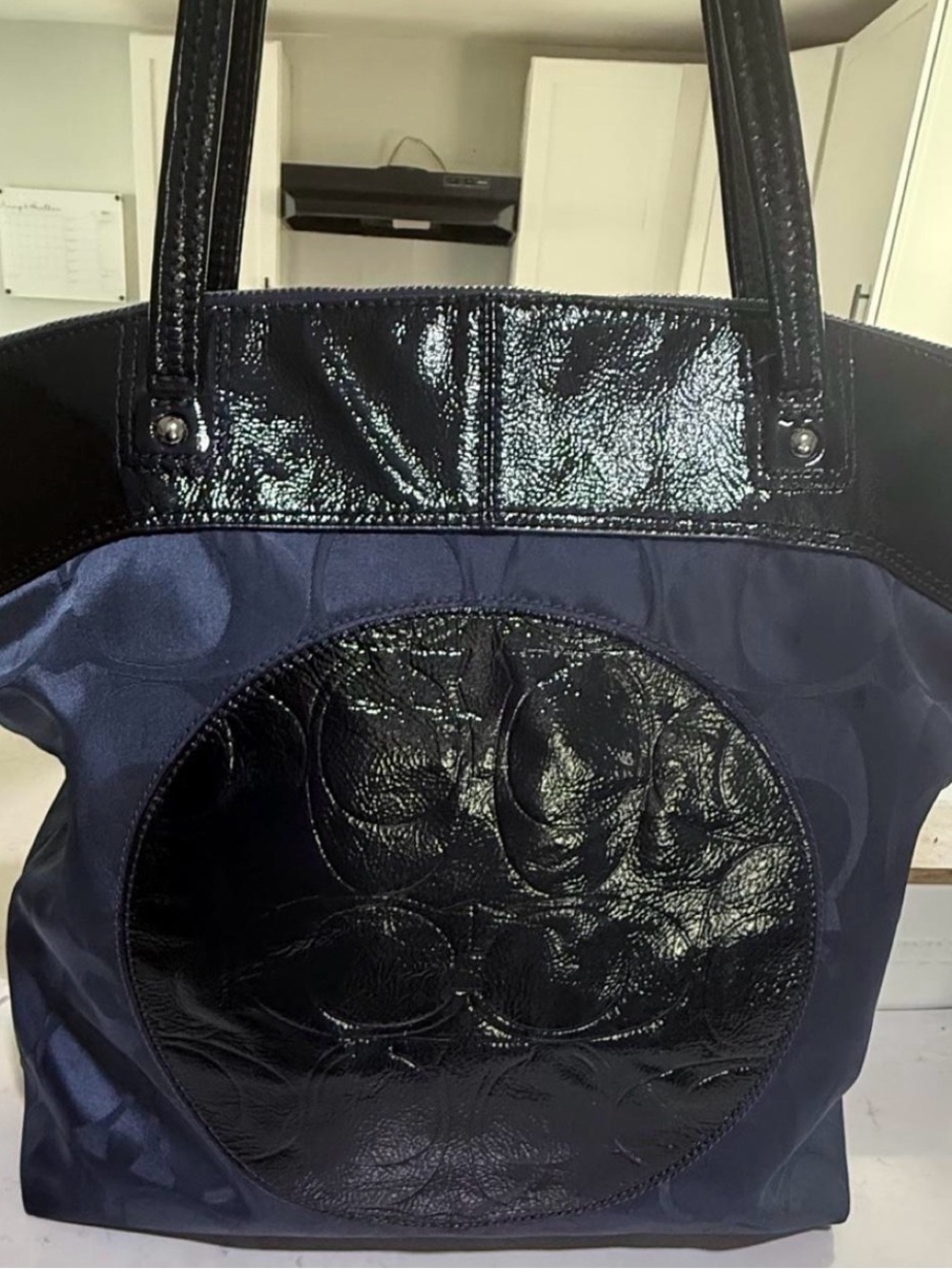 Vintage 2000’s Coach Laura Embossed Leather Navy Tote Bag